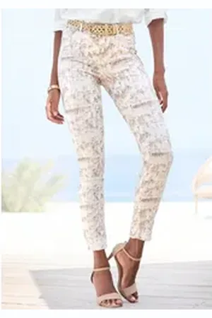 Lascana 7/8-Jeggings mit Alloverprint, elastische Skinny Jeans aus Baumwoll-Mix braun|weiß 46
