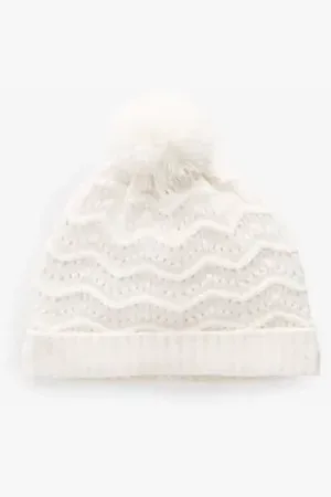 Next Erstlingsmütze Babystrickmütze mit Bommel (1-St) weiß Kopfumfang: 42 cm.