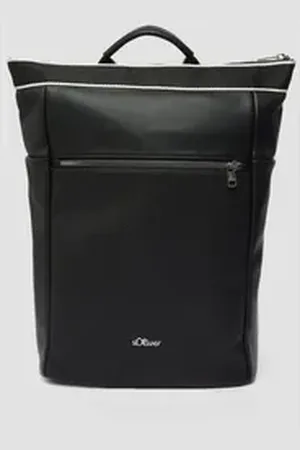 QS by s.Oliver Tragetasche Geräumiger Rucksack mit gepolstertem Laptop-Fach umd Logo-Detail, Logo schwarz