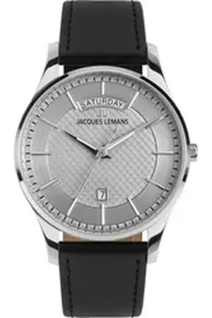 Jacques Lemans Quarzuhr London 1-2193B, Armbanduhr, Herrenuhr, Lederarmband, analog, Wochentag, Tag schwarz