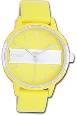 Oozoo Quarzuhr Damen Armbanduhr Timepieces, (Analoguhr), Damenuhr Lederarmband gelb, rundes Gehäuse, groß (ca. 42mm) gelb