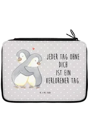 Mr. & Mrs. Panda Federmäppchen Pinguine Kuscheln - Grau Pastell - Geschenk, Hocheitstag, für Männer, (1-tlg), Bezauberndes Design grau