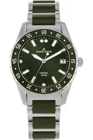 Jacques Lemans Keramikuhr Liverpool 42-10C, Quarzuhr, Armbanduhr, Herrenuhr, bis 10 bar wasserdicht, analog, Datum grün