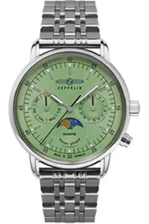 Zeppelin Multifunktionsuhr LZ 14 Marine Moonphase 8637M-4, Quarzuhr, Damen, Datum, Mondphase, Edelstahlarmband, Made in Germany silberfarben