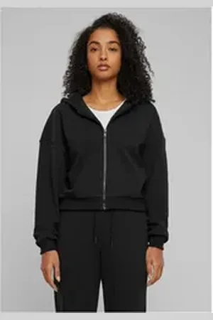 Urban classics Kapuzenpullover Ladies Cozy Short Zip Hoody schwarz XXL