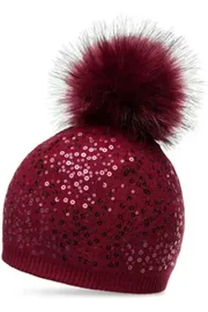 CASPAR Bommelmütze MU186 Damen Fein Strick Pailletten Glitzer Winter Mütze rot
