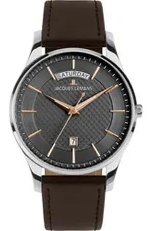 Jacques Lemans Quarzuhr London 1-2193D, Armbanduhr, Herrenuhr, Lederarmband, analog, Wochentag, Tag braun