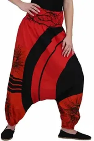 Kunst und Magie Haremshose Goa Haremshose "The Tree" Ibiza Strandhose, Wellnesshose Boho rot S/M