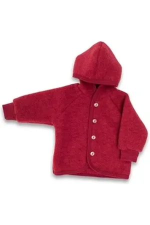 Engel Textilien Walkjacke (1-St) Baby Fleece Jacke mit Kapuze aus Bio Schurwolle rot 62/68