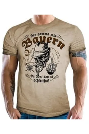 LOBO NEGRO Trachtenshirt für Bayern Fans im washed vintage retro used Look: Des samma mia... beige XXL