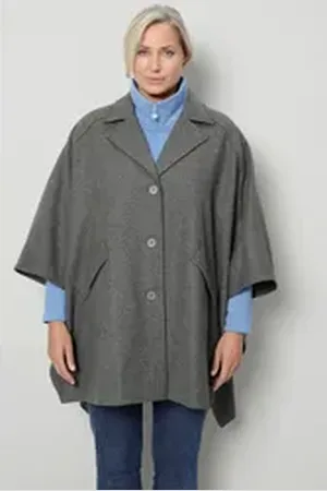 Ulla Popken Meyermode Outdoorjacke Cape Straight Fit meliertes Muster 3/4-Ärmel grau|grün 52