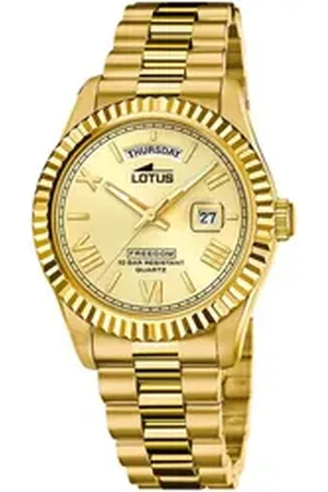Lotus Quarzuhr 18857/1, Armbanduhr, Herrenuhr, Damenuhr, bis 10 bar wasserdicht, Datum goldfarben