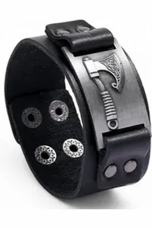 Eyecatcher Lederarmband Wickinger Axt Silber Bronze Gold Armband verstellbar Mittelalter (kein Set) schwarz|silberfarben