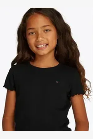 Tommy Hilfiger T-Shirt ESSENTIAL RIB TOP SS mit Babylock-Kanten, mit Logostickerei schwarz 14 (164)