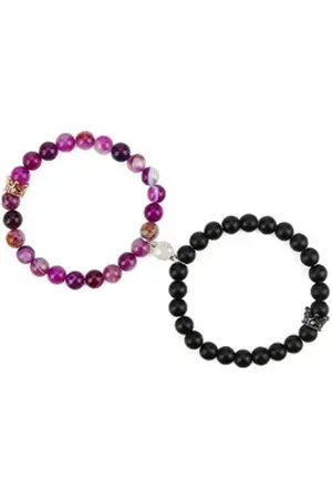 Eyecatcher Armkette Partner Armband-Set mit Kronen (2-teilig) lila|schwarz|weiß