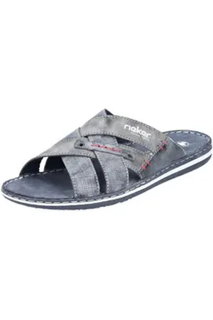 Rieker Pantolette, Sommerschuh, Schlappen, Poolslides mit Überkreuz-Bandagen blau 44 EU