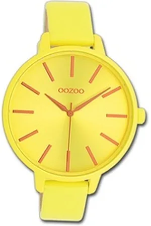 Oozoo Quarzuhr Damen Armbanduhr Timepieces, (Analoguhr), Damenuhr Lederarmband gelb, rundes Gehäuse, groß (ca. 42mm) gelb