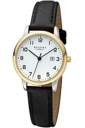 Regent Quarzuhr W0269 - 3310.09.19, Armbanduhr, Damenuhr, Datum, Lederimitat-Armband, analog schwarz
