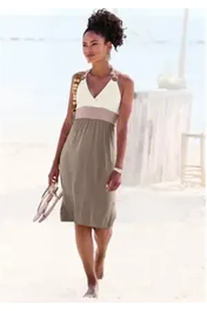 beachtime Strandkleid mit Color-Blocking-Optik, Neckholderkleid, Minikleid braun 40
