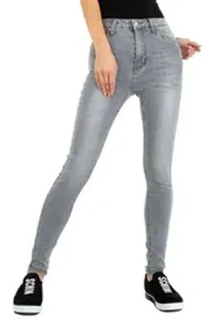Ital-Design Skinny-fit-Jeans Damen Freizeit (76456137) Stretch Skinny Jeans in Grau grau XS/34