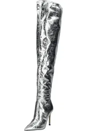 Steve Madden Stiefel Lederimitat Overkneestiefel silberfarben 38 EU