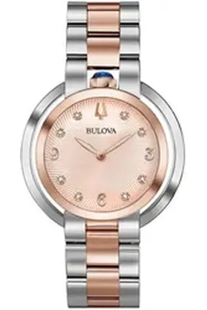 BULOVA Quarzuhr Rubaiyat 98P174, Armbanduhr, Damenuhr, Edelstahlarmband, analog, Diamant goldfarben