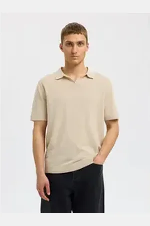 SELECTED HOMME Poloshirt SLHMATTIS SS KNIT SUN OPEN POLO NOOS beige XL