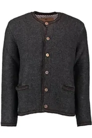 OS-TRACHTEN OS Trachten Strickjacke Fudei Trachten-Wolljacke mit Rundhalsausschnitt und Paspeltaschen grau 52