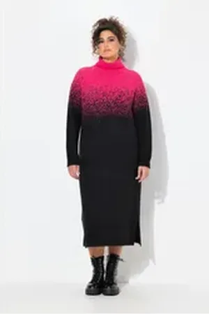 Ulla Popken Strickkleid Strick-Midikleid Farbverlauf Stehkragen Langarm schwarz 42/44