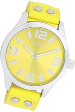 Oozoo Quarzuhr Damen Armbanduhr Timepieces, (Analoguhr), Damenuhr Lederarmband gelb, rundes Gehäuse, extra groß (ca. 46mm) gelb