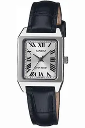 Casio Quarzuhr Rechteckig mit Lederband silberfarben