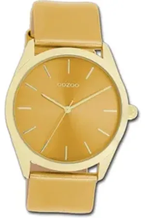 Oozoo Quarzuhr Damen Armbanduhr Timepieces, (Analoguhr), Damenuhr Lederarmband gelb, rundes Gehäuse, groß (ca. 40mm) gelb