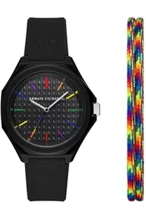 Giorgio Armani ARMANI EXCHANGE Quarzuhr AX7158SET, (Set, 2-tlg., mit Armband), Armbanduhr, Herrenuhr, ideal als Geschenk, analog, Silikonarmband schwarz