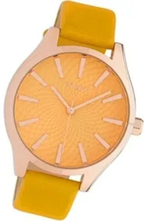 Oozoo Quarzuhr Damen Armbanduhr Timepieces, (Analoguhr), Damenuhr Lederarmband gelb, rundes Gehäuse, groß (ca. 42mm) gelb