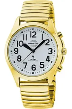 Master Time Funkuhr Sprechende Funkuhr MTLA-10943-12Z, Quarzuhr, Armbanduhr, Damenuhr, analog, Flexband, Zugband goldfarben
