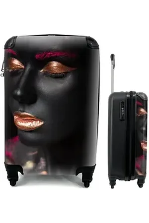 MuchoWow Handgepäckkoffer Frau - Make-up - Rosa - Kupfer, 4 Rollen, Reisetasche mit rollen, Handgepäck für Ferien, Trolley, Reisekoffer bunt
