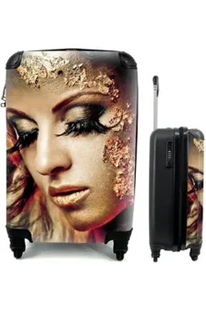 MuchoWow Handgepäckkoffer Blattgold - Frau - Gold, 4 Rollen, Reisetasche mit rollen, Handgepäck für Ferien, Trolley, Reisekoffer bunt