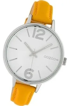 Oozoo Quarzuhr Damen Armbanduhr Timepieces, (Analoguhr), Damenuhr Lederarmband gelb, rundes Gehäuse, groß (ca. 42mm) gelb