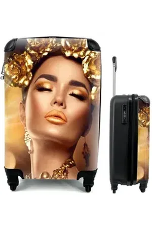 MuchoWow Handgepäckkoffer Frau - Blumen - Gold, 4 Rollen, Reisetasche mit rollen, Handgepäck für Ferien, Trolley, Reisekoffer bunt