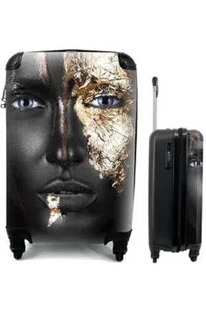 MuchoWow Handgepäckkoffer Frau - Blattgold - Schwarz - Gold - Luxus, 4 Rollen, Reisetasche mit rollen, Handgepäck für Ferien, Trolley, Reisekoffer bunt