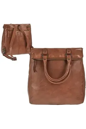 Bear Design Freizeitrucksack "Evi" Cow Lavato Leder, 3in1 Rucksack, Umhängetasche, Handtasche Shopper Leder, 31x31cm braun