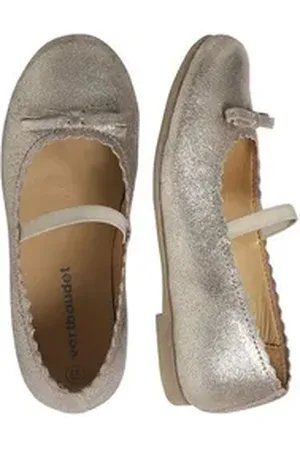 Vertbaudet Mädchen Leder-Ballerinas in Glitzeroptik Ballerina beige|weiß 28 EU