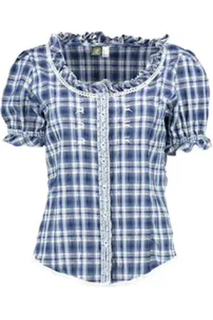 OS-TRACHTEN Trachtenbluse Playap Damen Kurzarmbluse mit Kräuselärmel blau 34