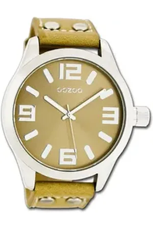 Oozoo Quarzuhr Herren Armbanduhr Timepieces, (Analoguhr), Herrenuhr Lederarmband gelb, rundes Gehäuse, extra groß (ca. 46mm) gelb