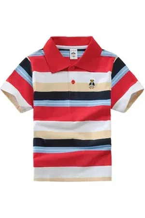 DEBAIJIA Poloshirt Jungen Poloshirt Kinder 1-12T Baumwolle Atmungsaktiv Sommer rot|weiß 100