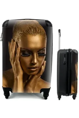 MuchoWow Handgepäckkoffer Gold - Frau - Schwarz und Gold, 4 Rollen, Reisetasche mit rollen, Handgepäck für Ferien, Trolley, Reisekoffer bunt