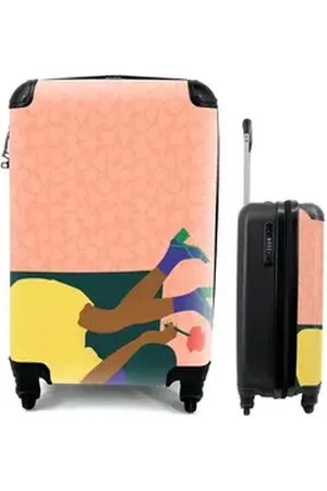 MuchoWow Handgepäckkoffer Frau - Blumen - Retro, 4 Rollen, Reisetasche mit rollen, Handgepäck für Ferien, Trolley, Reisekoffer bunt
