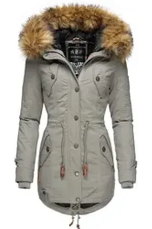 Marikoo Wintermantel La Viva Prc stylischer Winterparka mit abnehmbarem Kunstfell grau XXL (44)