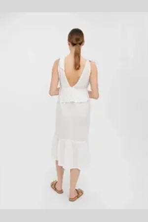 VERO MODA Midikleid Viola (1-tlg) Volant weiß M