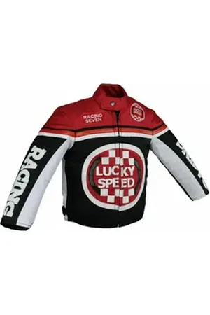 ALPHA Bikerjacke - Kinder Lucky Speed Racing-/Freizeit – Kinderjacke in Rot/Schwarz Atmungsaktiv & Wasserabweisend & Ideales Geschenk für Ihr Kind 4XL/142-146